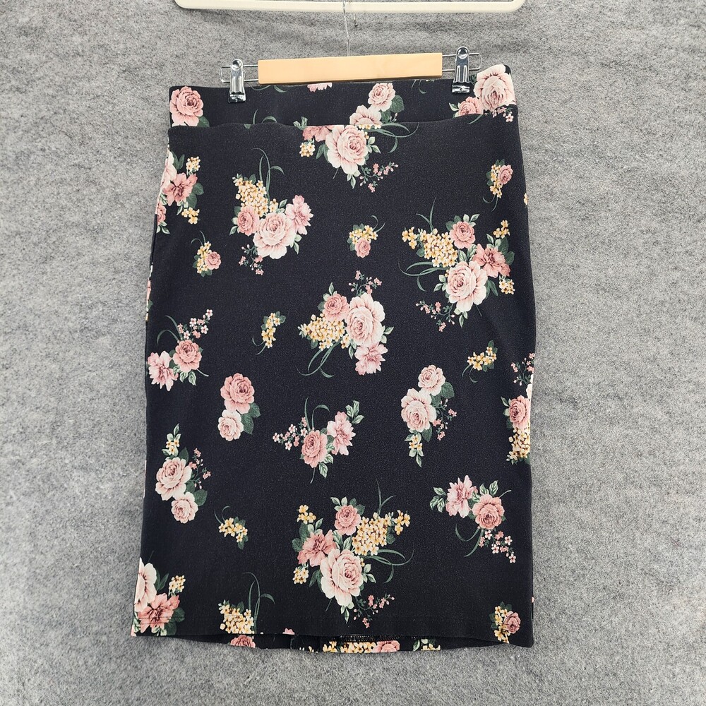Torrid Skirt Womens 0 Pencil Straight Black Floral Pull On